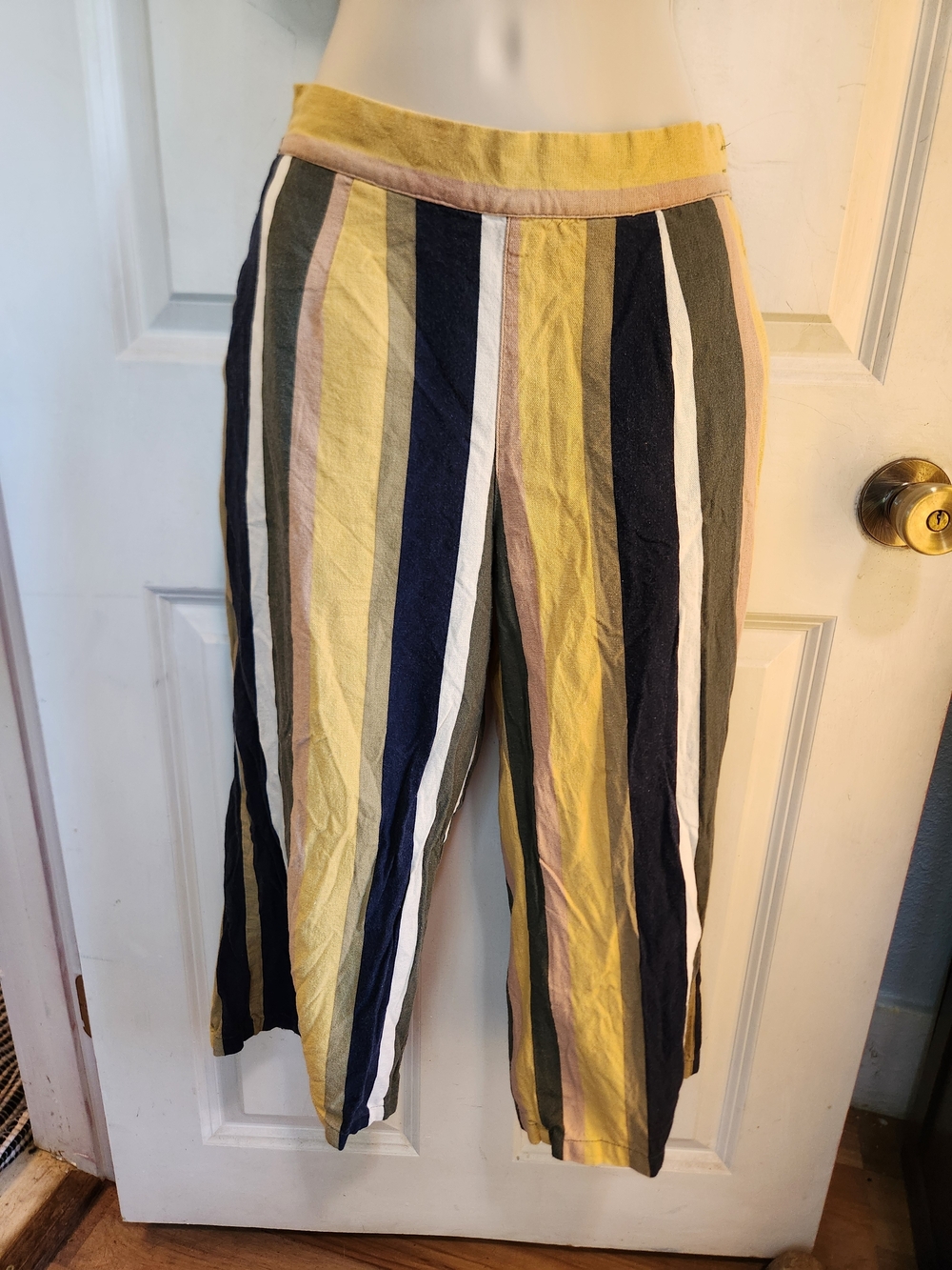 Cotton On Striped Wide-Leg Crop Pants in Yellow, Navy, Olive & Cream